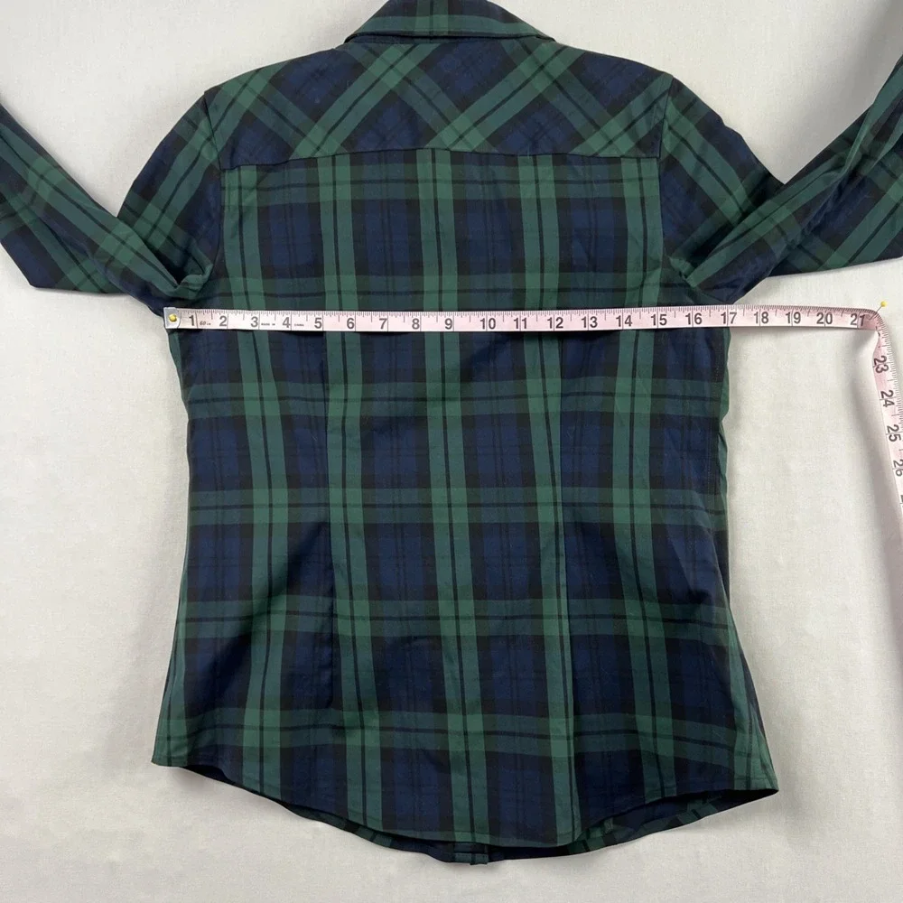 Talbots Non Iron Button Up Blouse Women 4p Petite Blackwatch Tartan Plaid Preppy - Picture 8 of 11